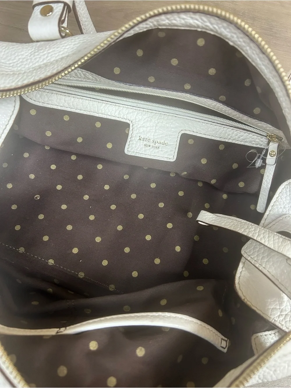 kate spade White Pebbled Leather Shoulder Bag with Gold Hardware